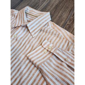 Tommy Bahama Mens XL Orange White Striped Cotton Silk Jacquard Button Down Shirt